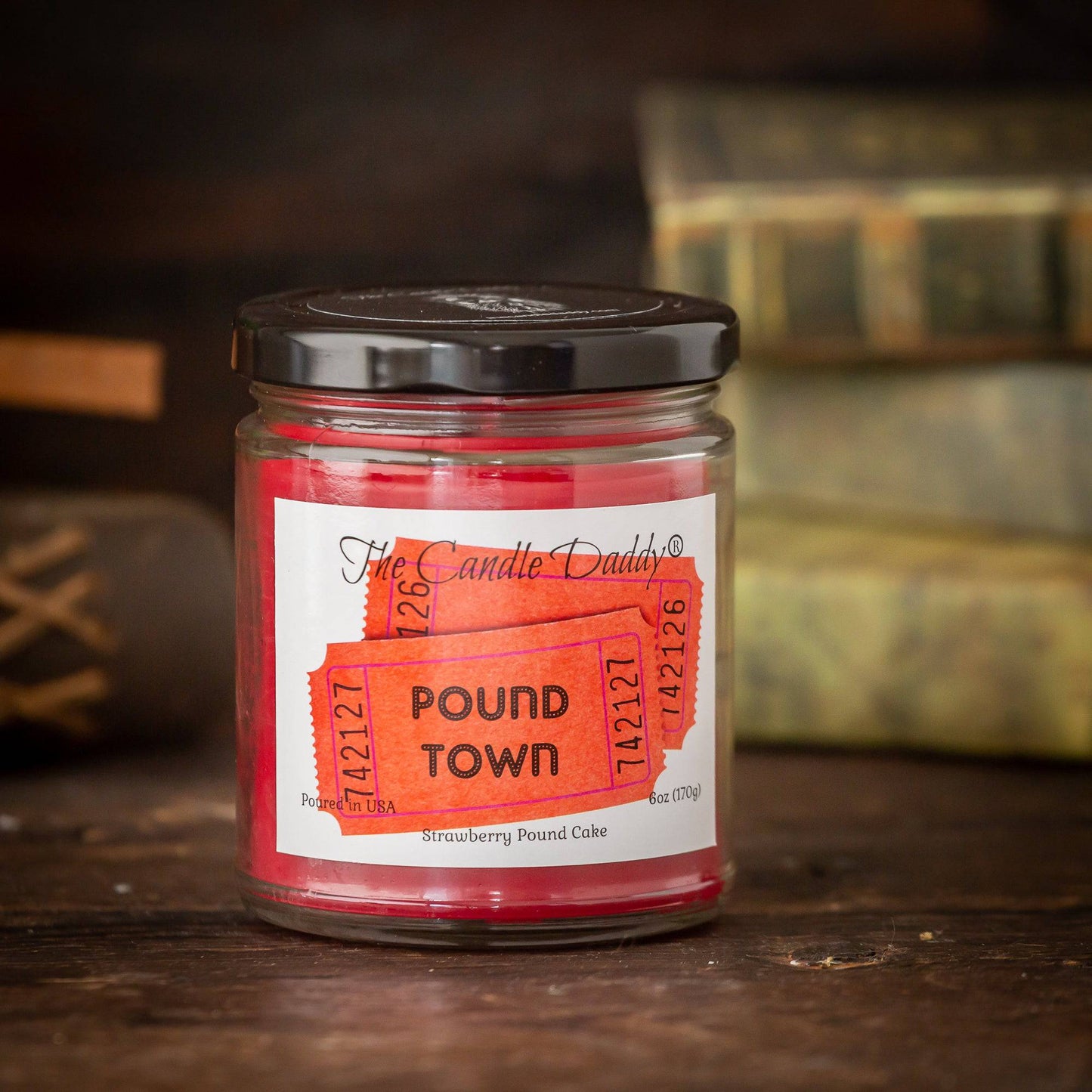 Pound Town - Strawberry Pound Cake Scented - Funny 6 oz Jar Candle- 40 hour burn time