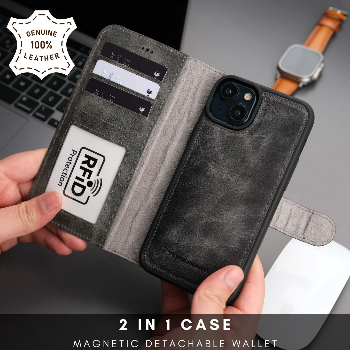 Casper Leather iPhone 15 Wallet Case | Detachable MagSafe Compatible RFID Protection - Concordia Style Boutique