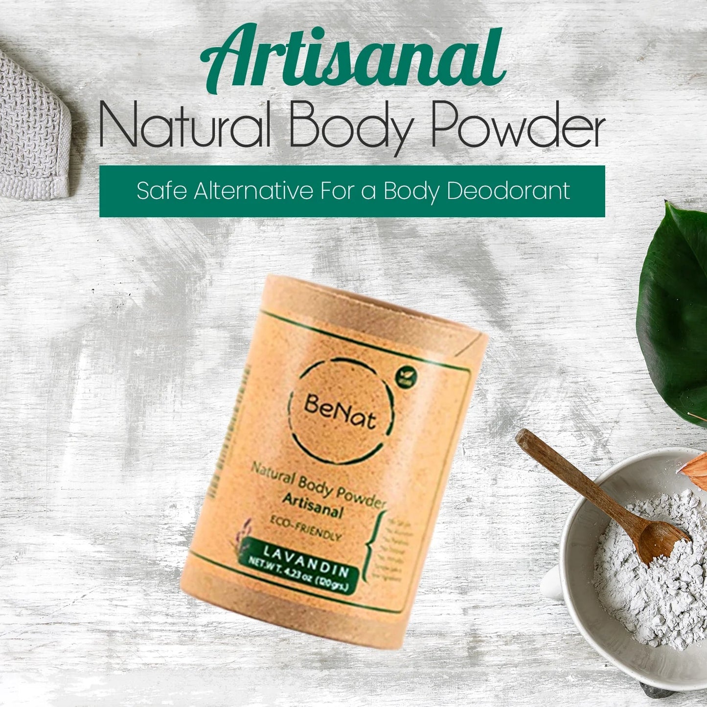 BeNat All-Natural Unscented Deodorant Body Powder — Low Waste, Gentle, & Effective