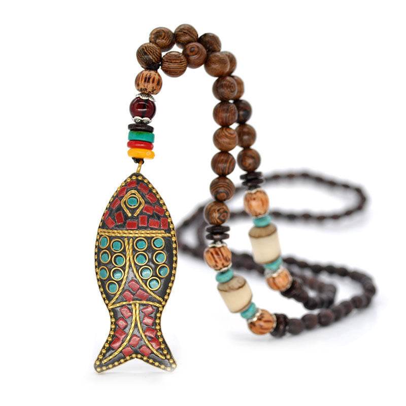 Vintage Long Necklace Handmade Turquoise Wood Beads Necklace for Women Fashion Jewelry - Concordia Style Boutique