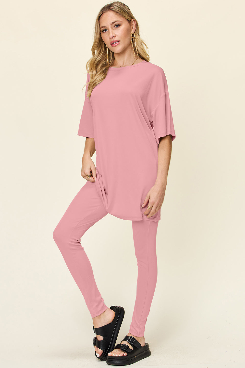 Double Take Full Size Round Neck Dropped Shoulder T-Shirt and Leggings Set - Premium dress from Concordia Style Boutique - Just $22! Shop now at Concordia Style Boutique