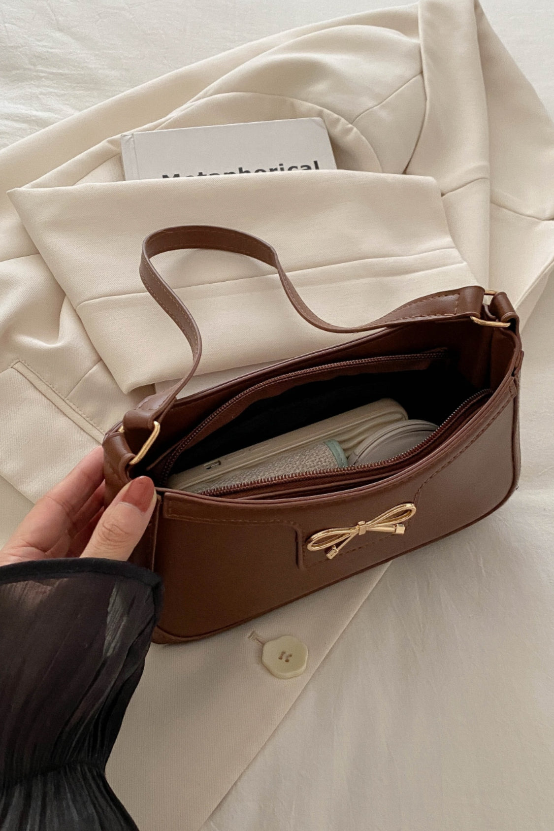 Bow Trim PU Leather Shoulder Bag - Premium Shoulder Bag from Concordia Style Boutique - Just $18.68! Shop now at Concordia Style Boutique