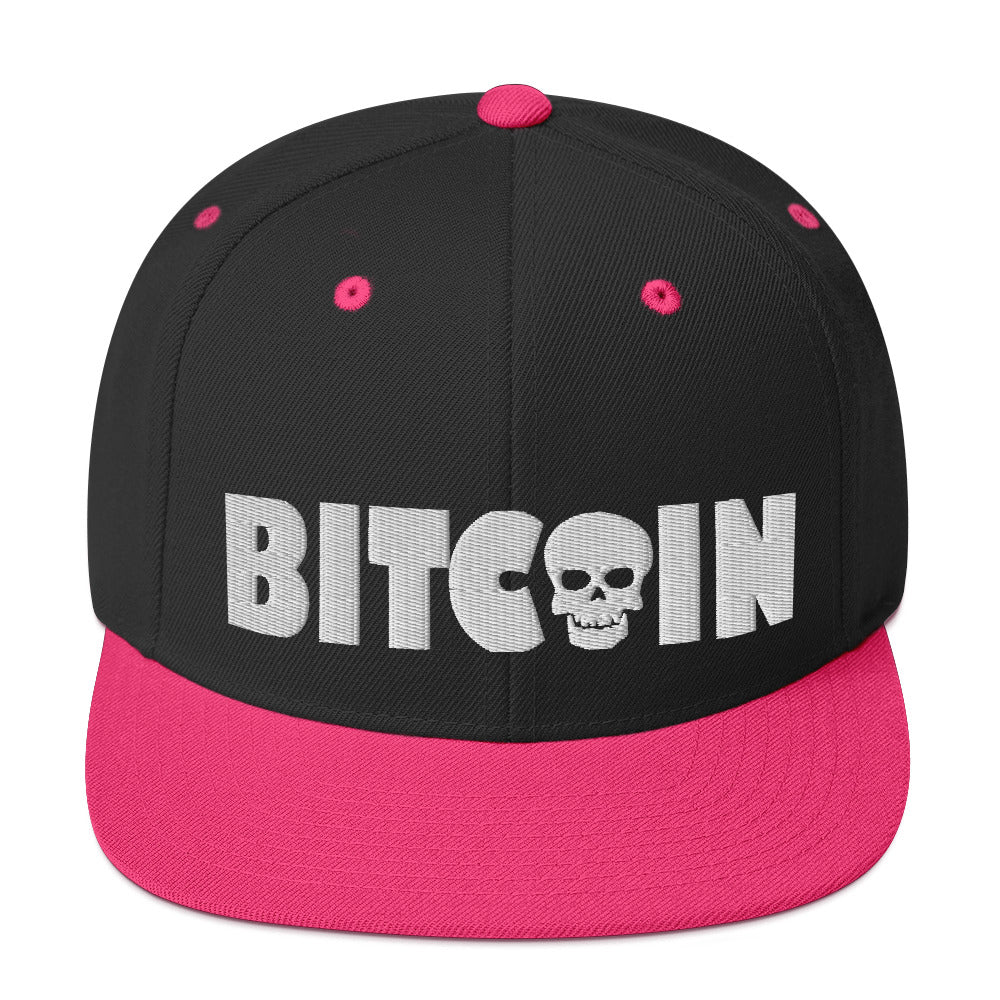 Bitcoin Skull (White Embroidery) Snapback Hat - Concordia Style Boutique