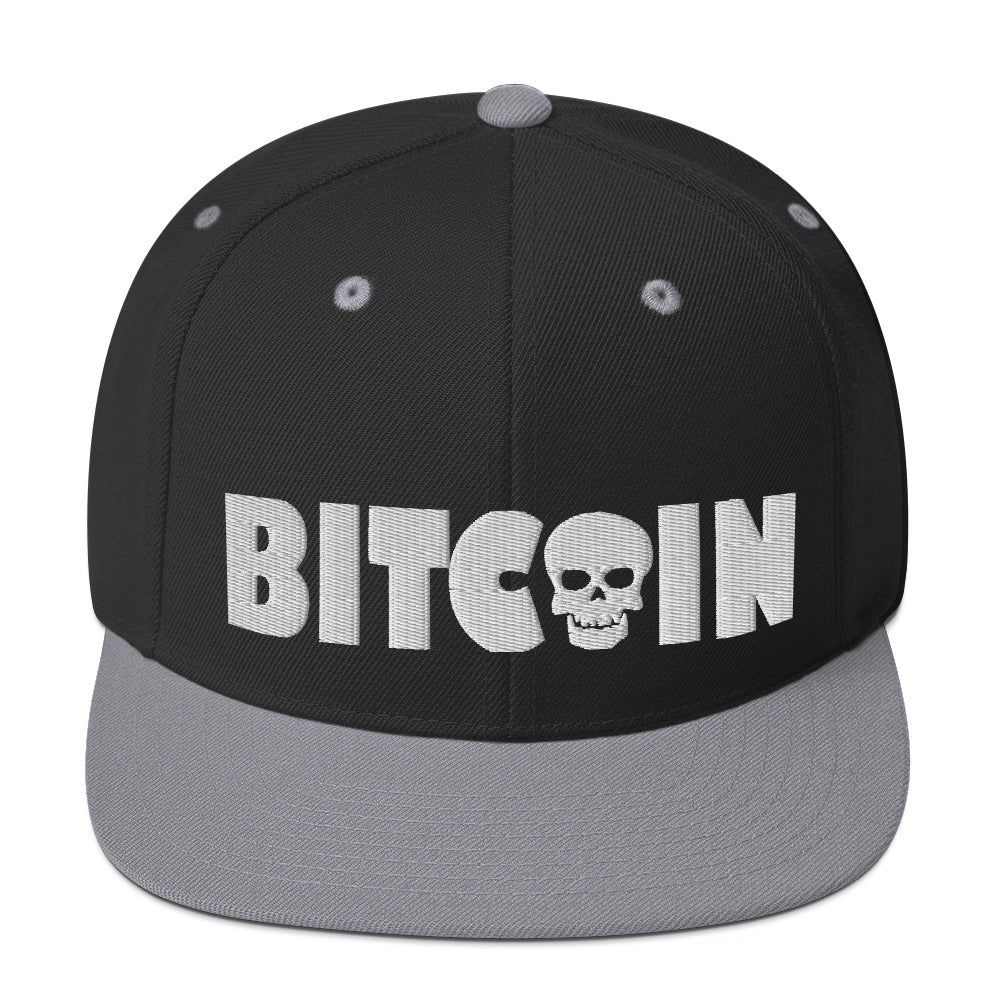 Bitcoin Skull (White Embroidery) Snapback Hat - Concordia Style Boutique