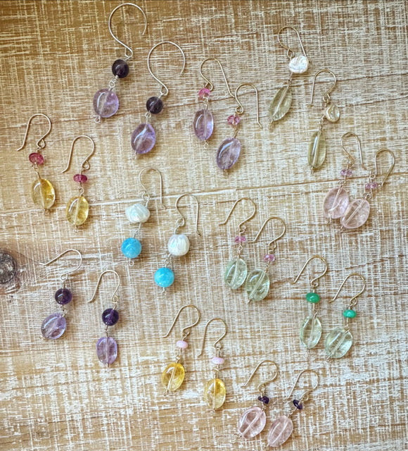 Stunning Amethyst Pink Topaz Gemstone Dangle Earrings