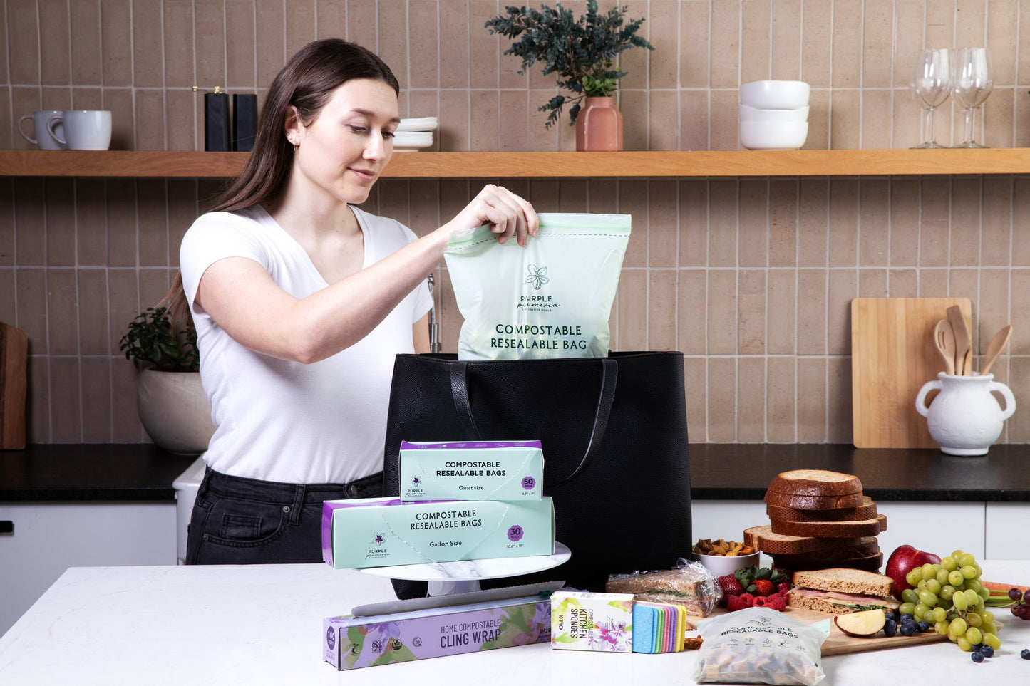 The Complete Eco Friendly Kitchen Bundle – Compostable Zip Bags, Cling wrap, Sponges & Trash Bags