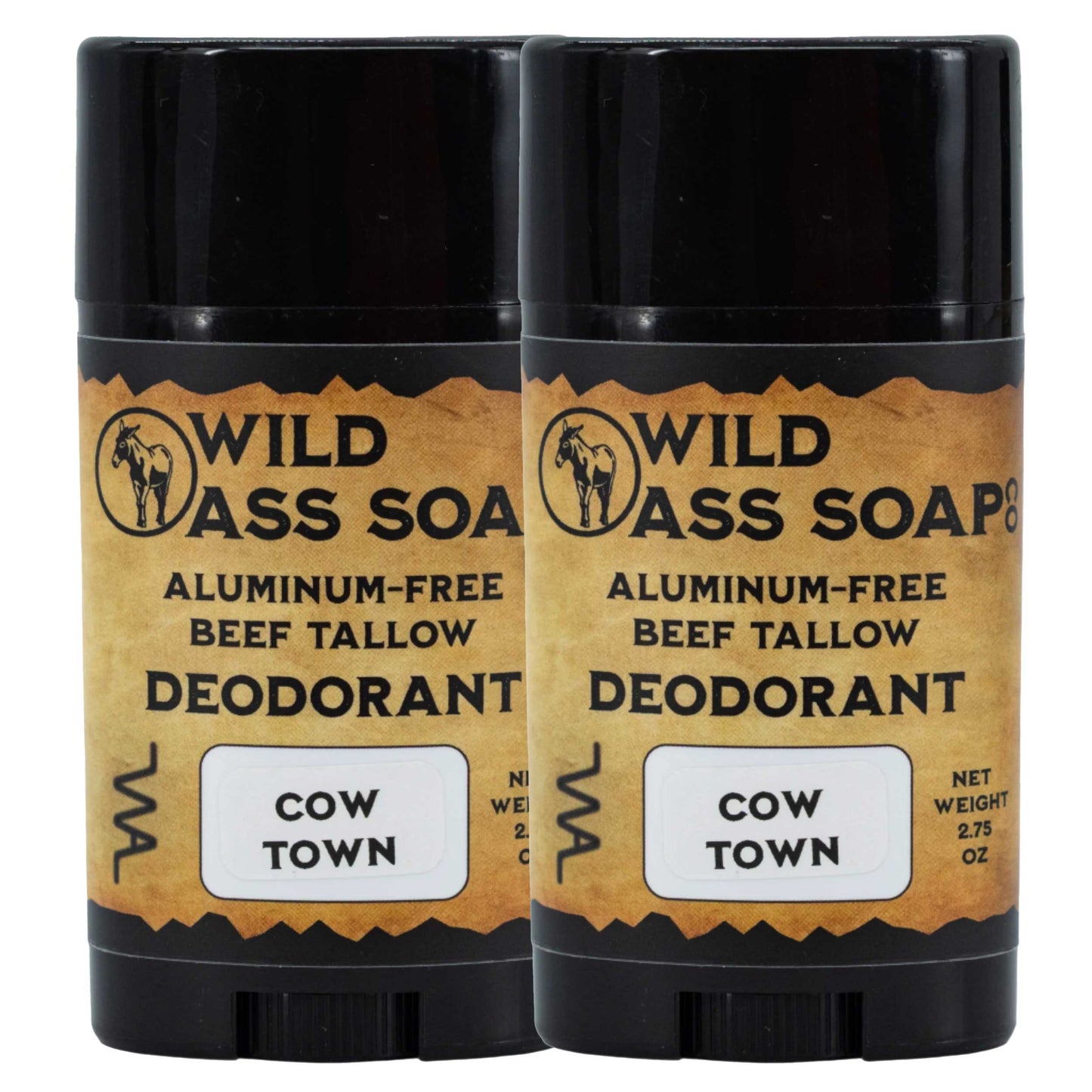 Aluminum-Free Cow Town Beef Tallow Deodorant | Pack of 2 | 2.75 oz | Wild Ass Soap