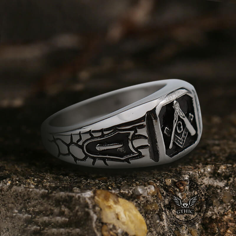 Cracked-pattern Masonic Stainless Steel Ring