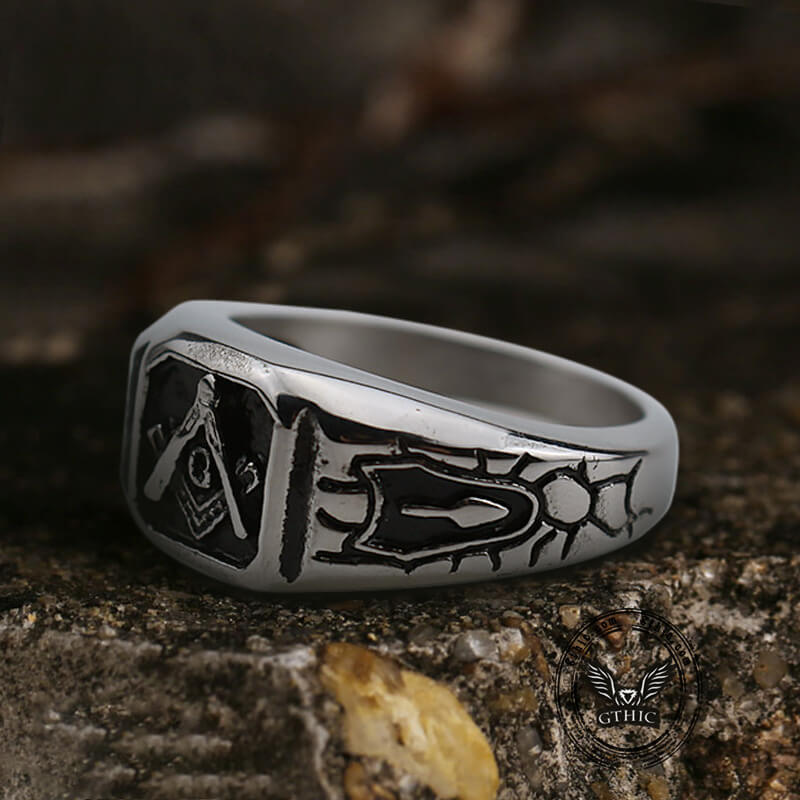 Cracked-pattern Masonic Stainless Steel Ring