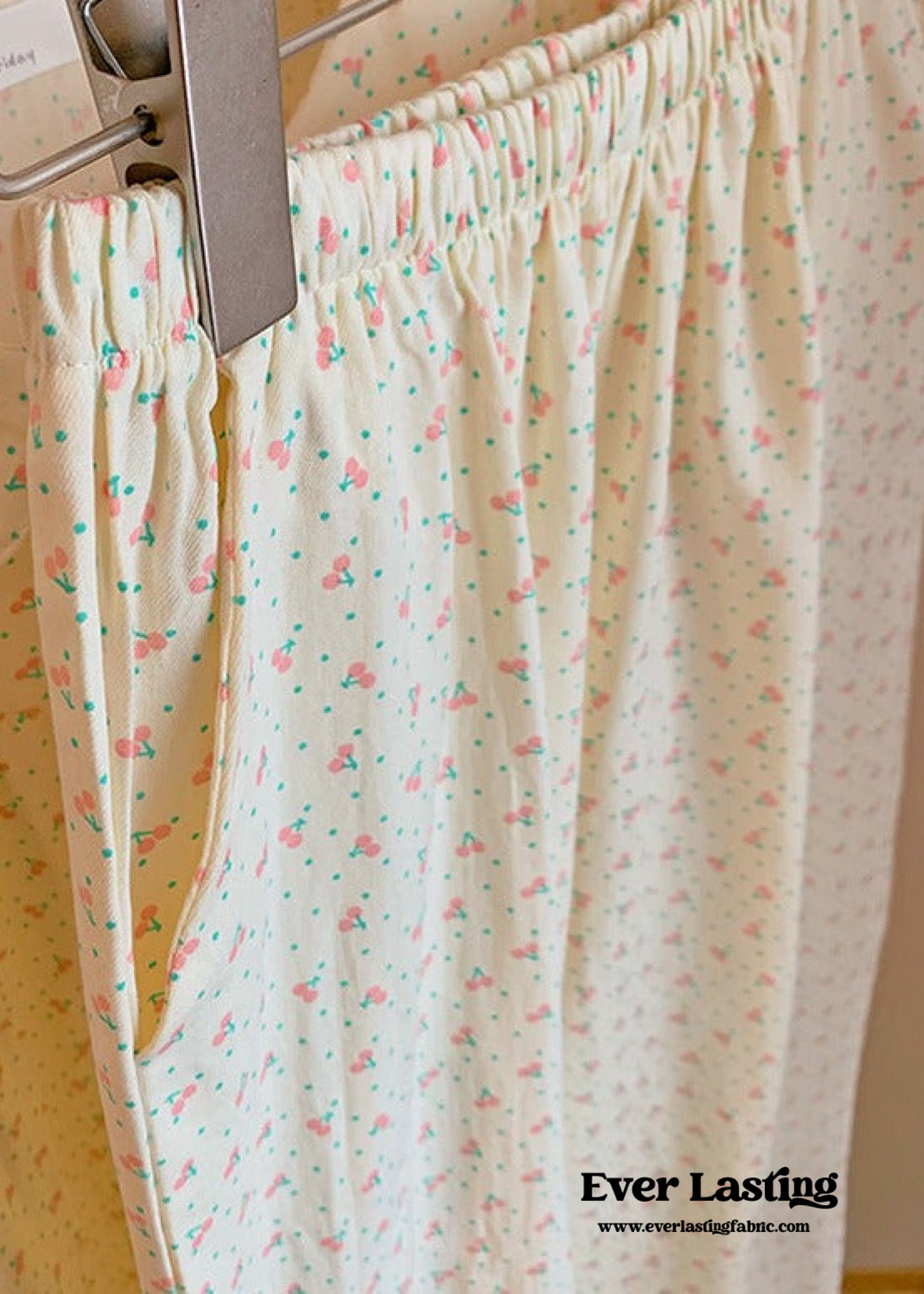 Cream Floral Quarter Sleeves & Long Pants Pajama Set