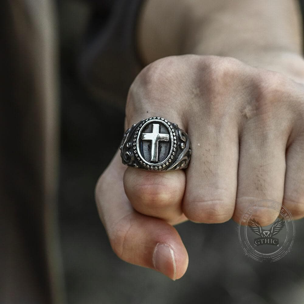 Cross Pattern Stainless Steel Ring