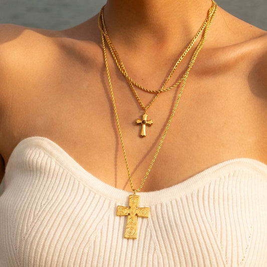 18K Gold-Plated Double Layered Cross Necklace - Concordia Style Boutique