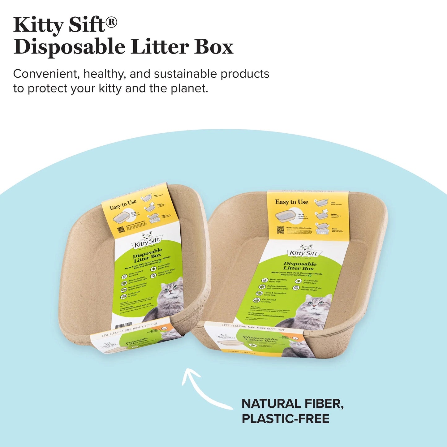 Kitty Sift Eco-Friendly Disposable Litter Box – Breathable, Odor-Reducing, Reusable & Biodegradable – Made from 100% Recycled Cardboard