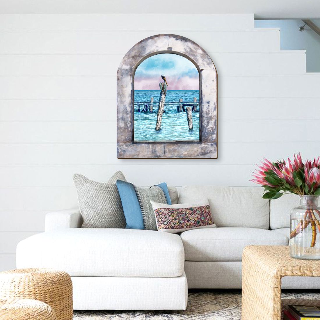 Ocean Paradise Pelican Wooden Wall Art by G. DeBrekht - Coastal Sea-Life Decor - 8491004W