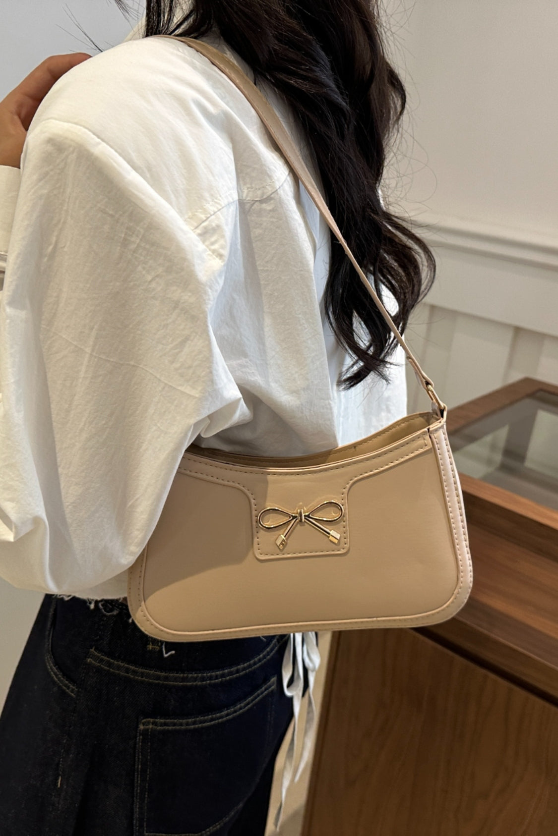 Bow Trim PU Leather Shoulder Bag - Premium Shoulder Bag from Concordia Style Boutique - Just $18.68! Shop now at Concordia Style Boutique