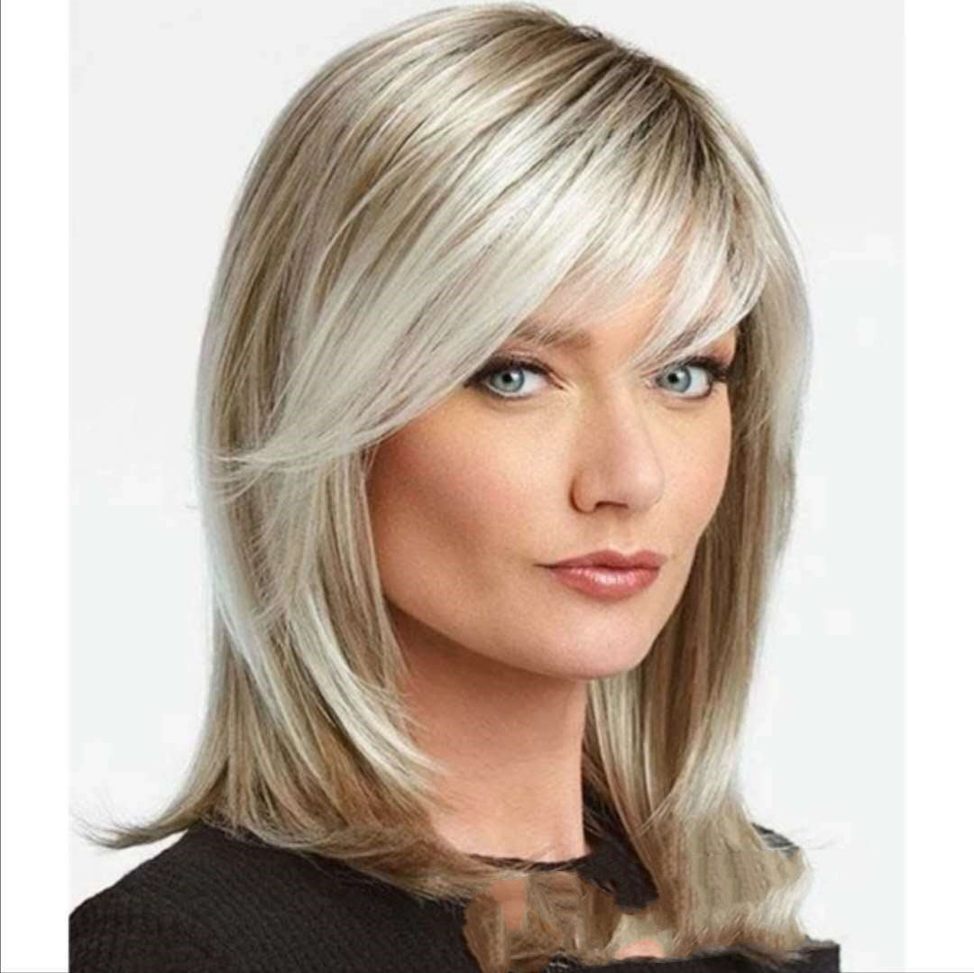 Wig - Medium Long Hair with Platinum Highlights - Brown Gradient Dyed Chemical Fiber Hair - Concordia Style Boutique