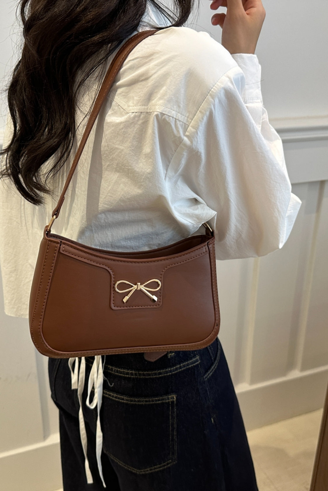 Bow Trim PU Leather Shoulder Bag - Premium Shoulder Bag from Concordia Style Boutique - Just $18.68! Shop now at Concordia Style Boutique