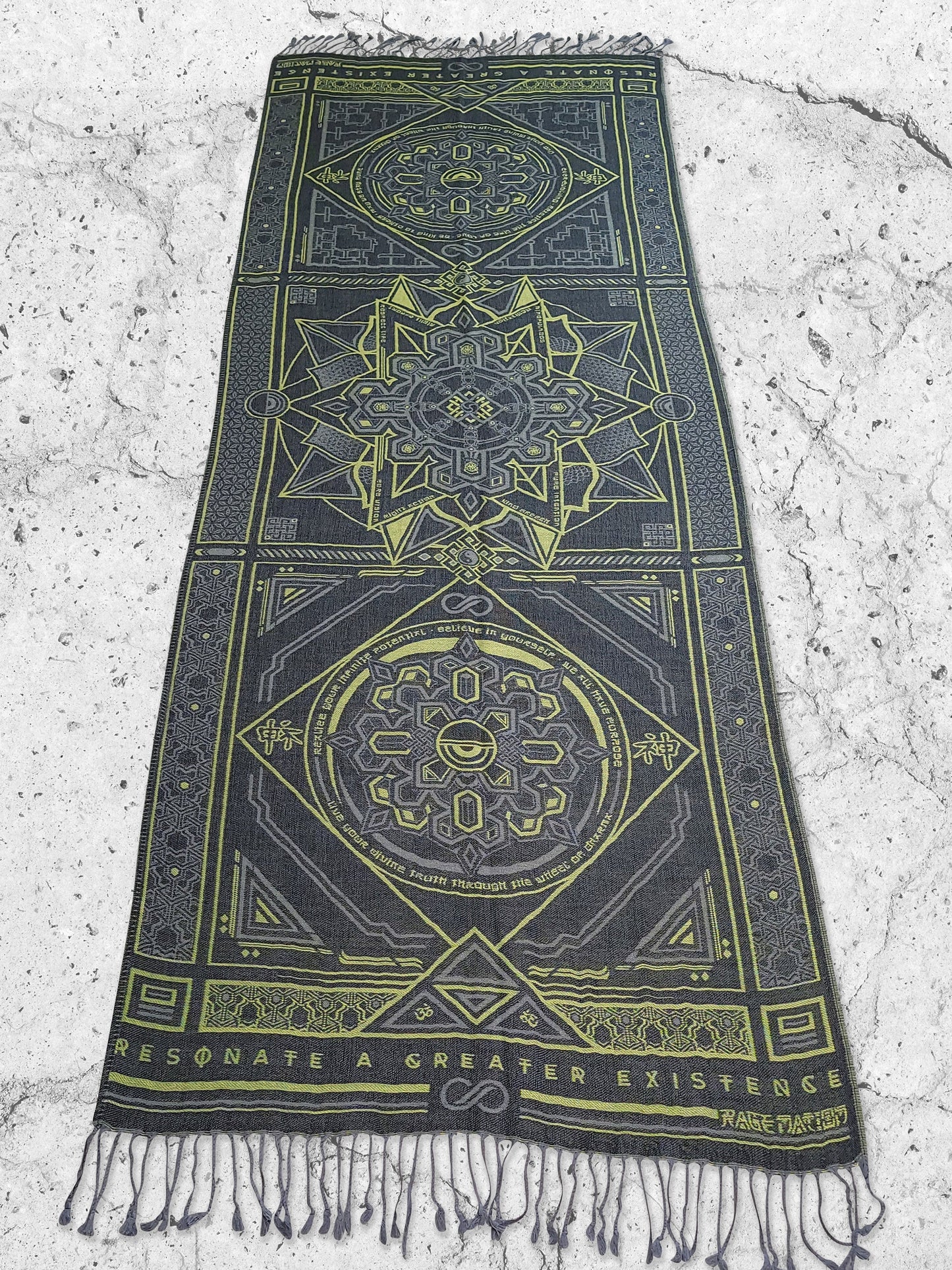 DHARMA V2 • Grey / Neon Yellow • UV REACTIVE • Festival Shawl/Scarf - Concordia Style Boutique