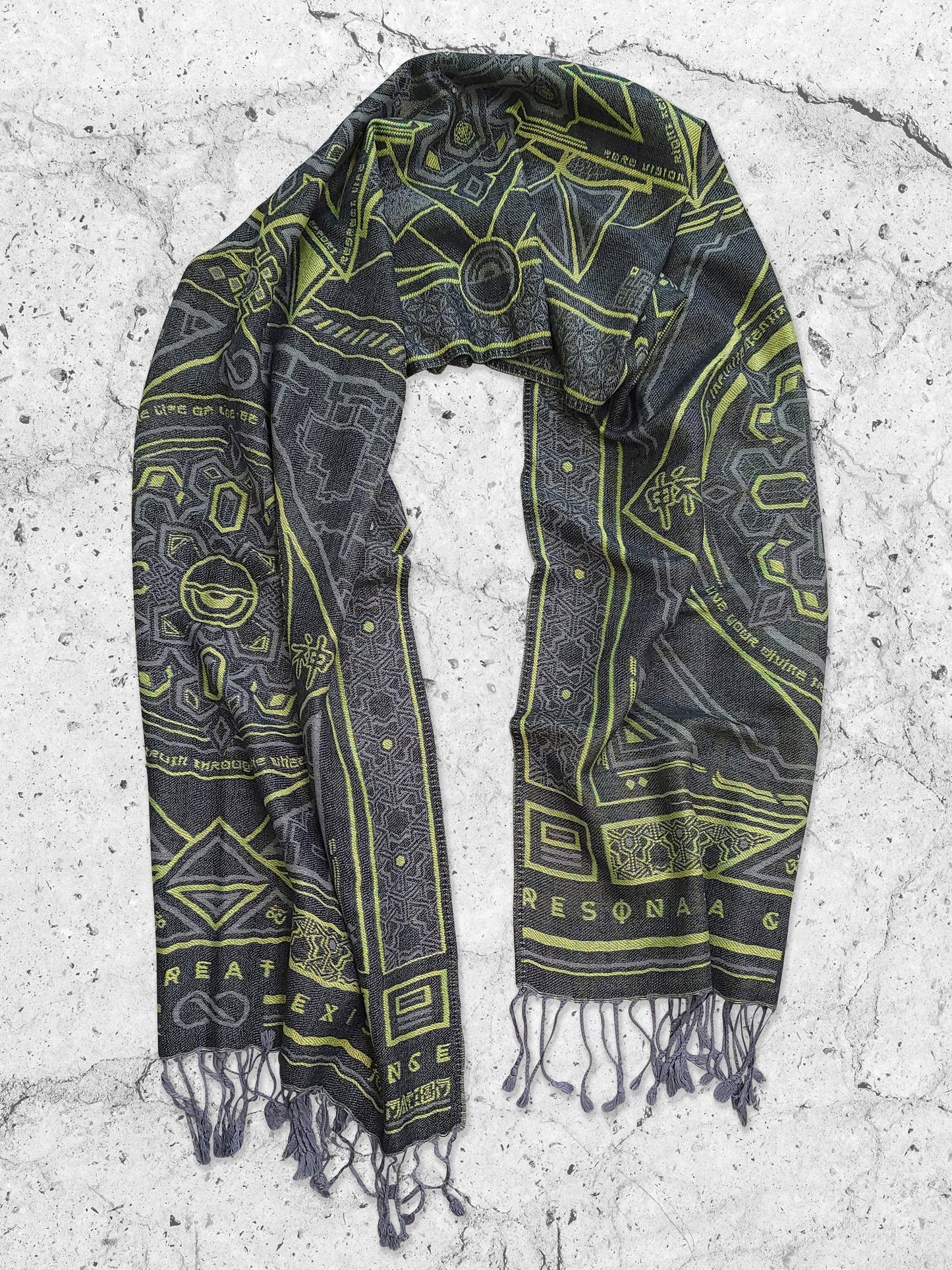 DHARMA V2 • Grey / Neon Yellow • UV REACTIVE • Festival Shawl/Scarf - Concordia Style Boutique
