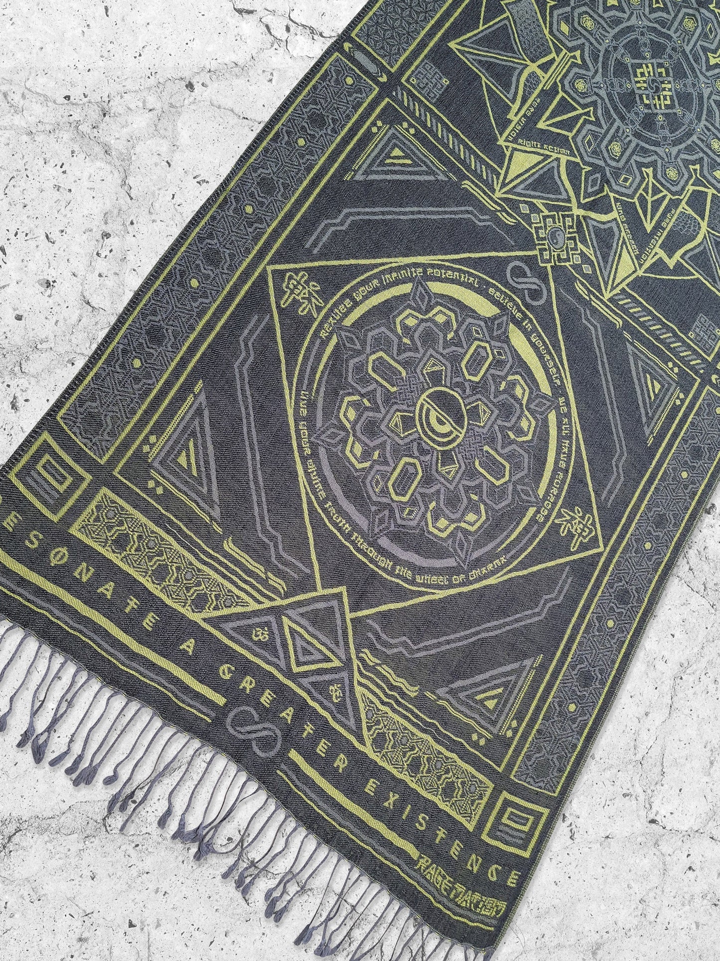 DHARMA V2 • Grey / Neon Yellow • UV REACTIVE • Festival Shawl/Scarf - Concordia Style Boutique
