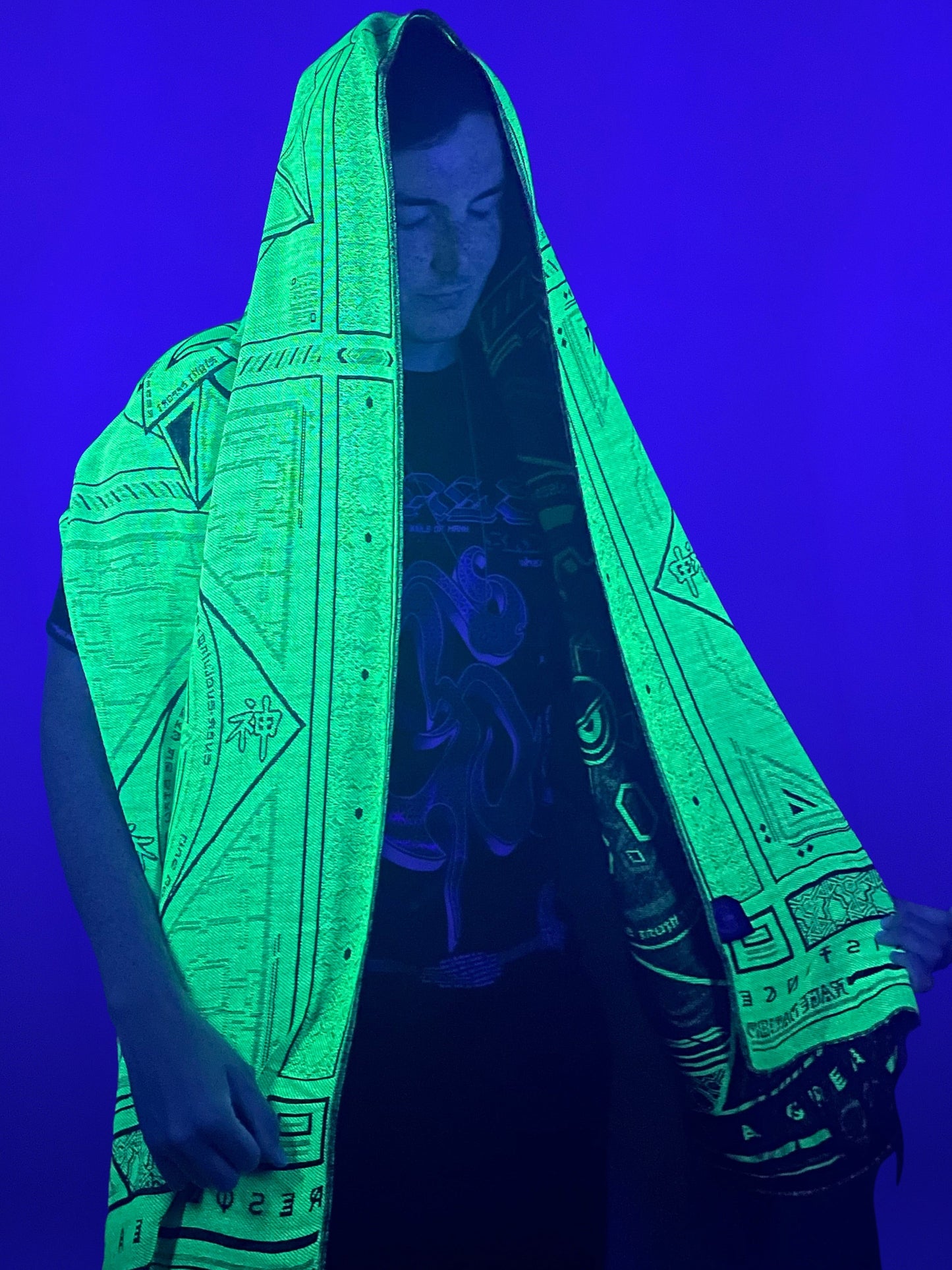 DHARMA V2 • Grey / Neon Yellow • UV REACTIVE • Festival Shawl/Scarf - Concordia Style Boutique