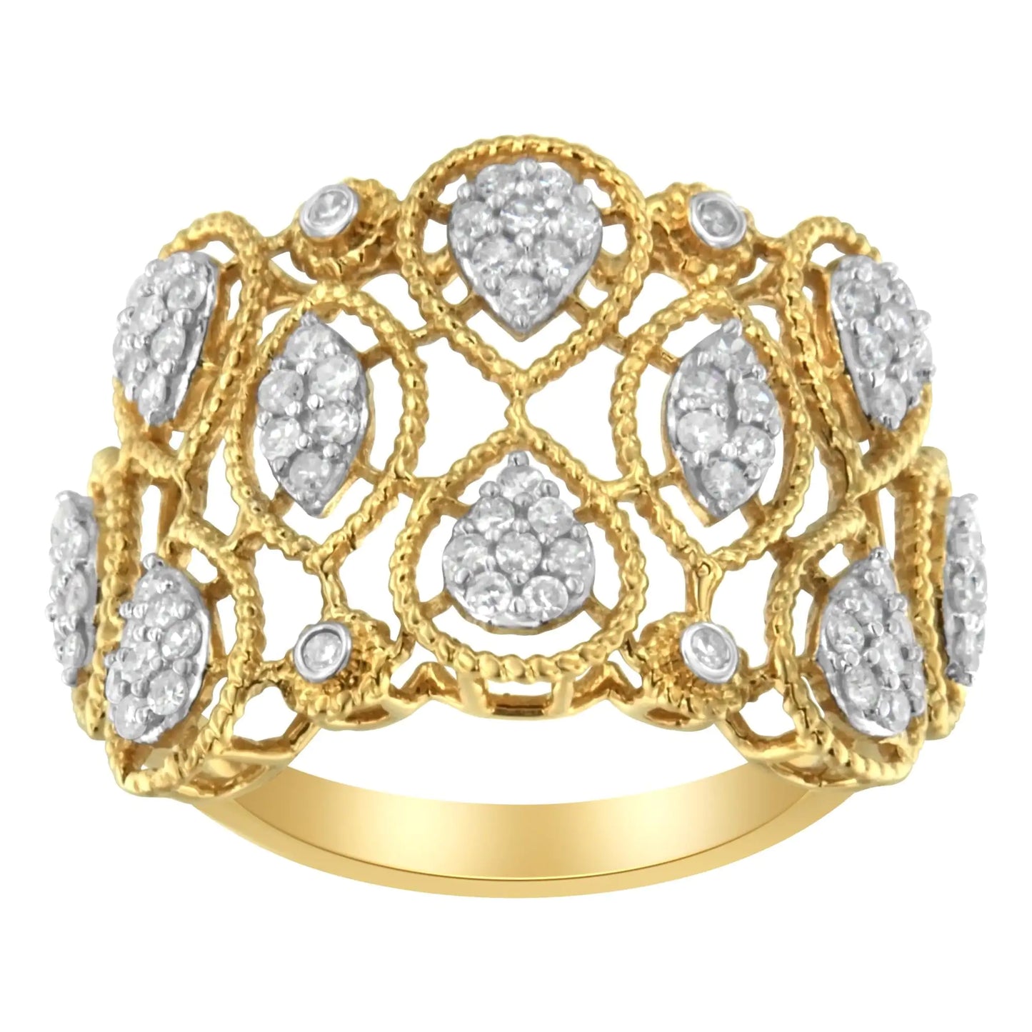 *1 Left* 14K Yellow Gold Diamond Art Deco Ring (1/2 Cttw, H-I Color, I1 Clarity) - Concordia Style Boutique