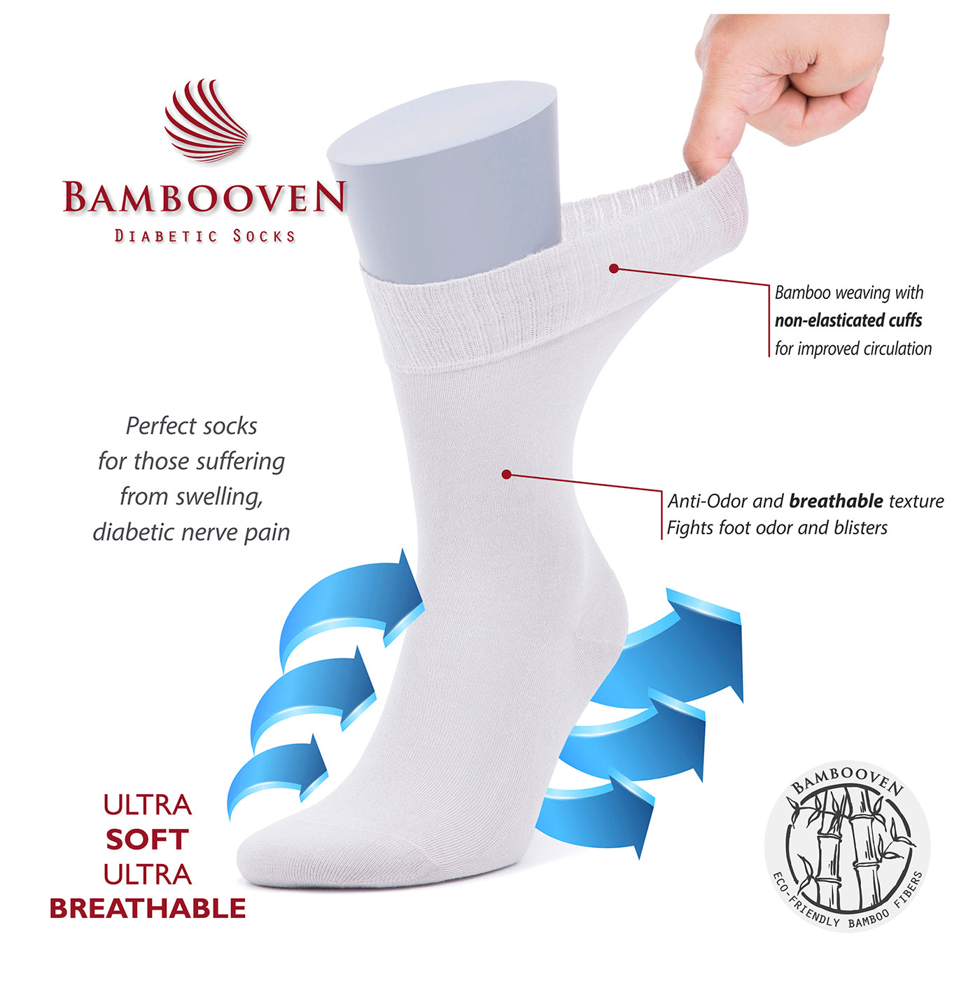 Menβs Bamboo Diabetic Socks 2-Pack - Ultra Thin
