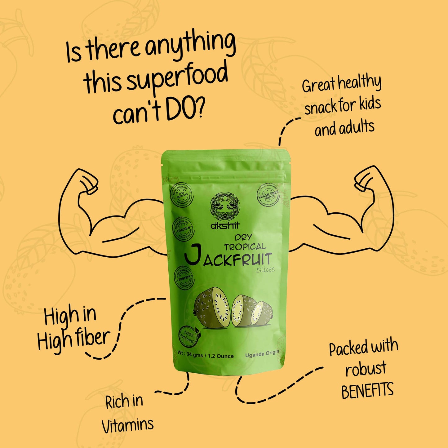 Dried Jackfruit snack | Dry Jackfruit Chips | No Sugar Added| Gluten Free NON-GMO | 4.8 Oz (4 count)