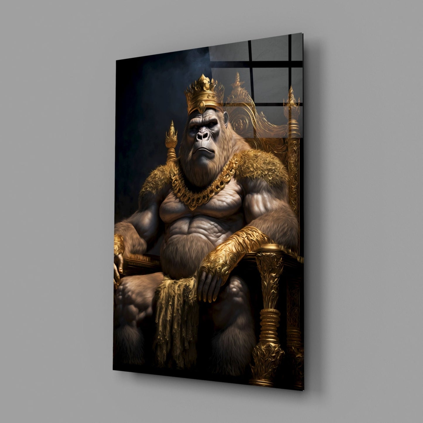 Ape King in Throne Glass Wall Art || Designer Collection