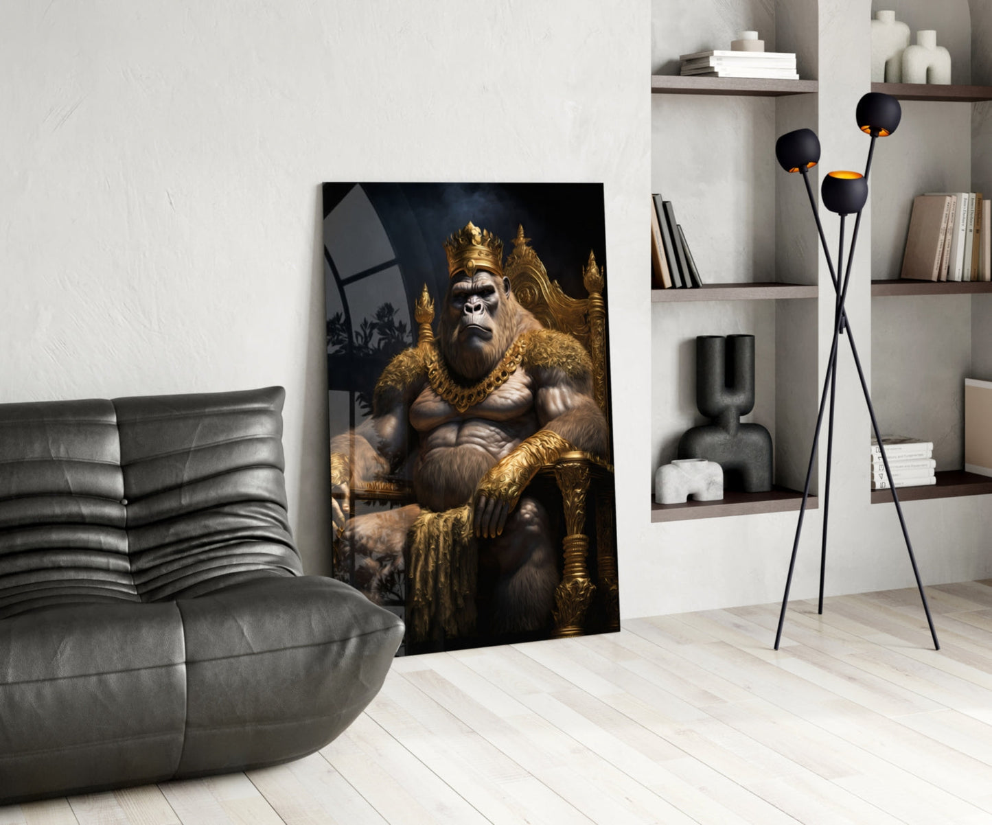Ape King in Throne Glass Wall Art || Designer Collection