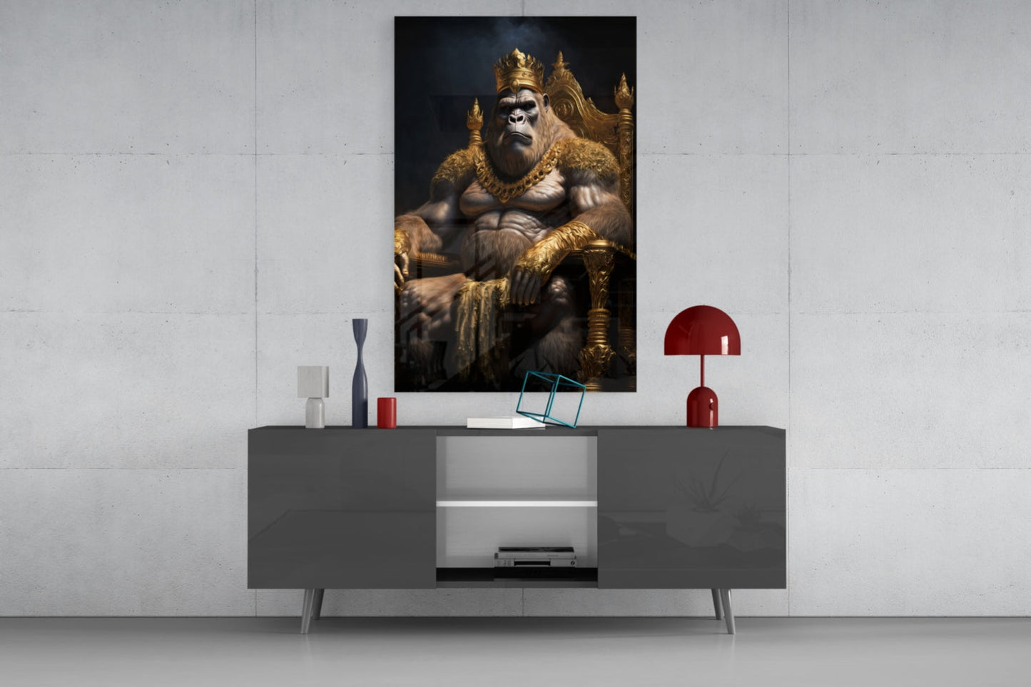 Ape King in Throne Glass Wall Art || Designer Collection