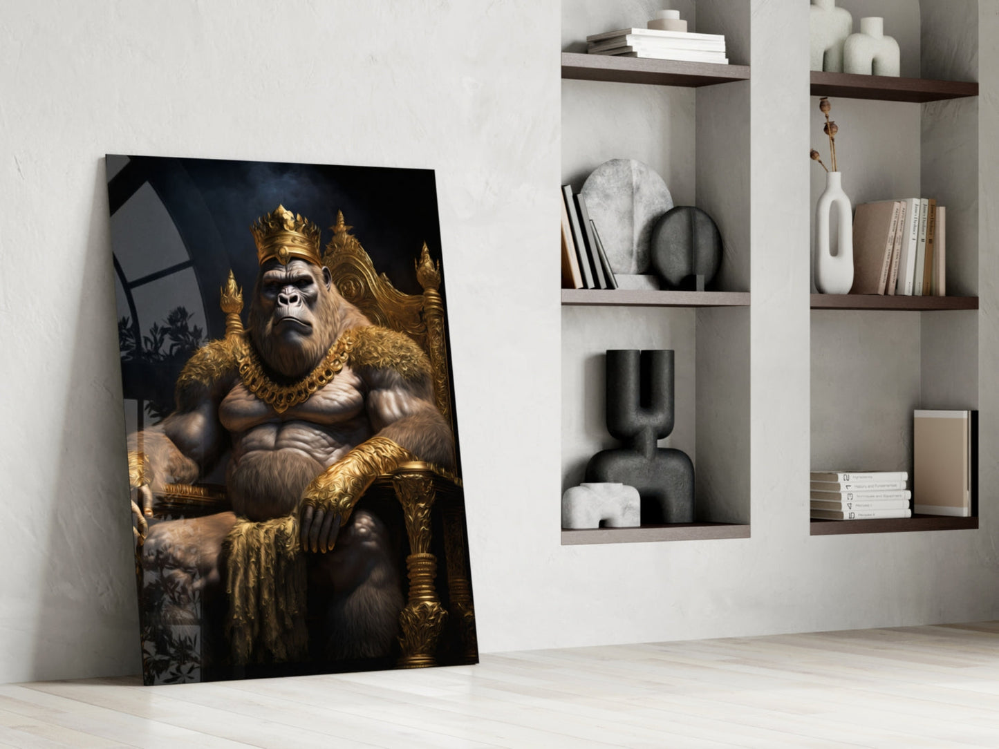 Ape King in Throne Glass Wall Art || Designer Collection