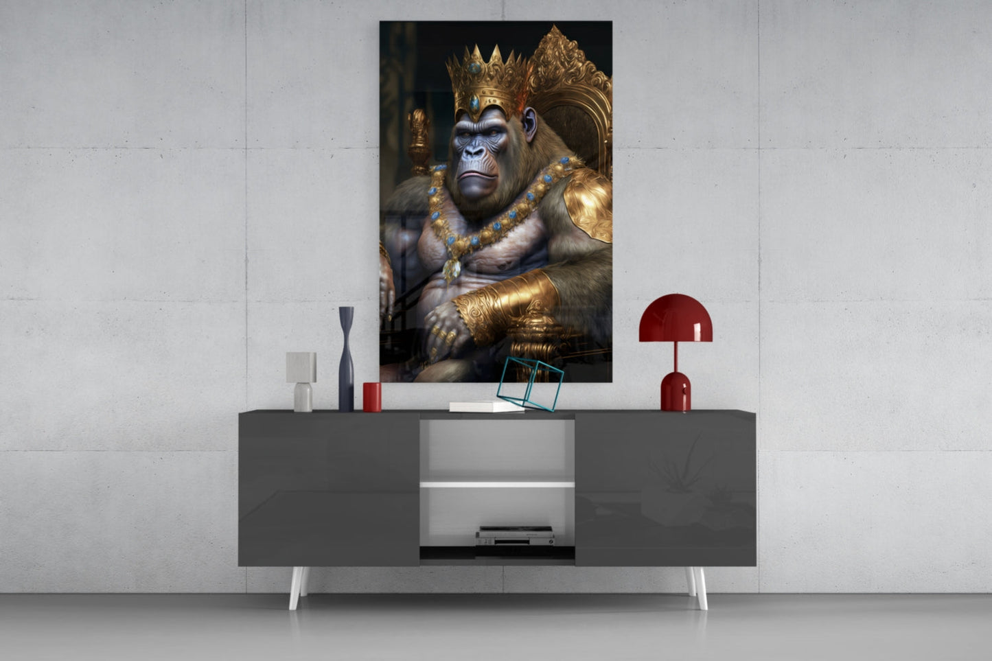 Ape King in Throne Glass Wall Art || Designer Collection