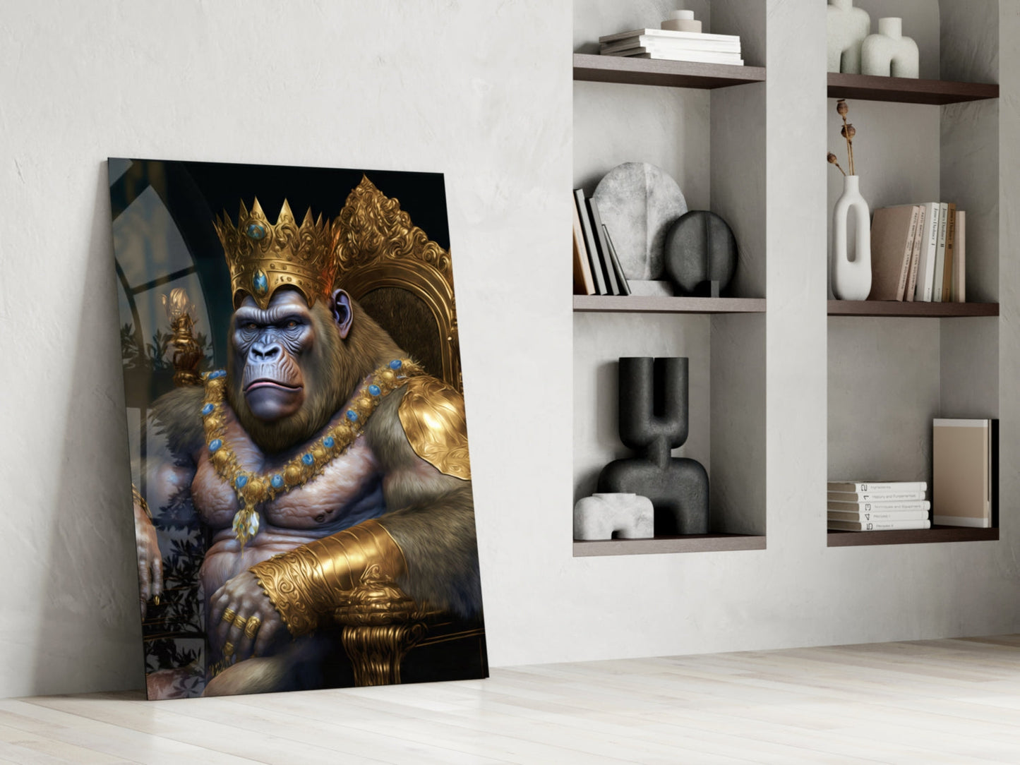 Ape King in Throne Glass Wall Art || Designer Collection
