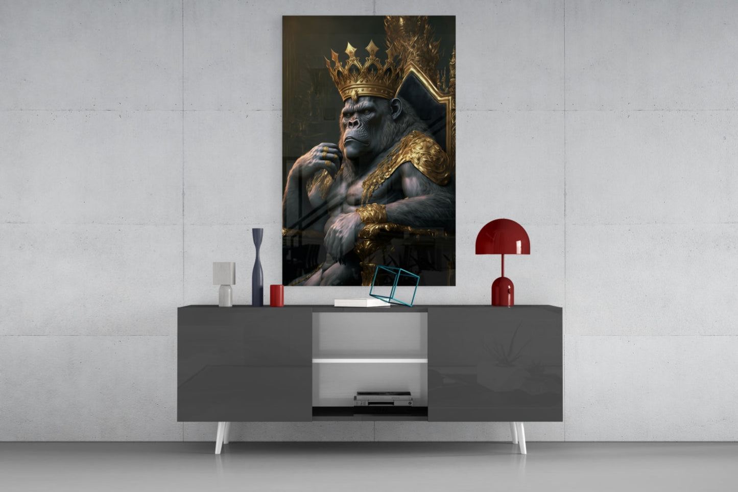 Ape King in Throne Glass Wall Art || Designer Collection
