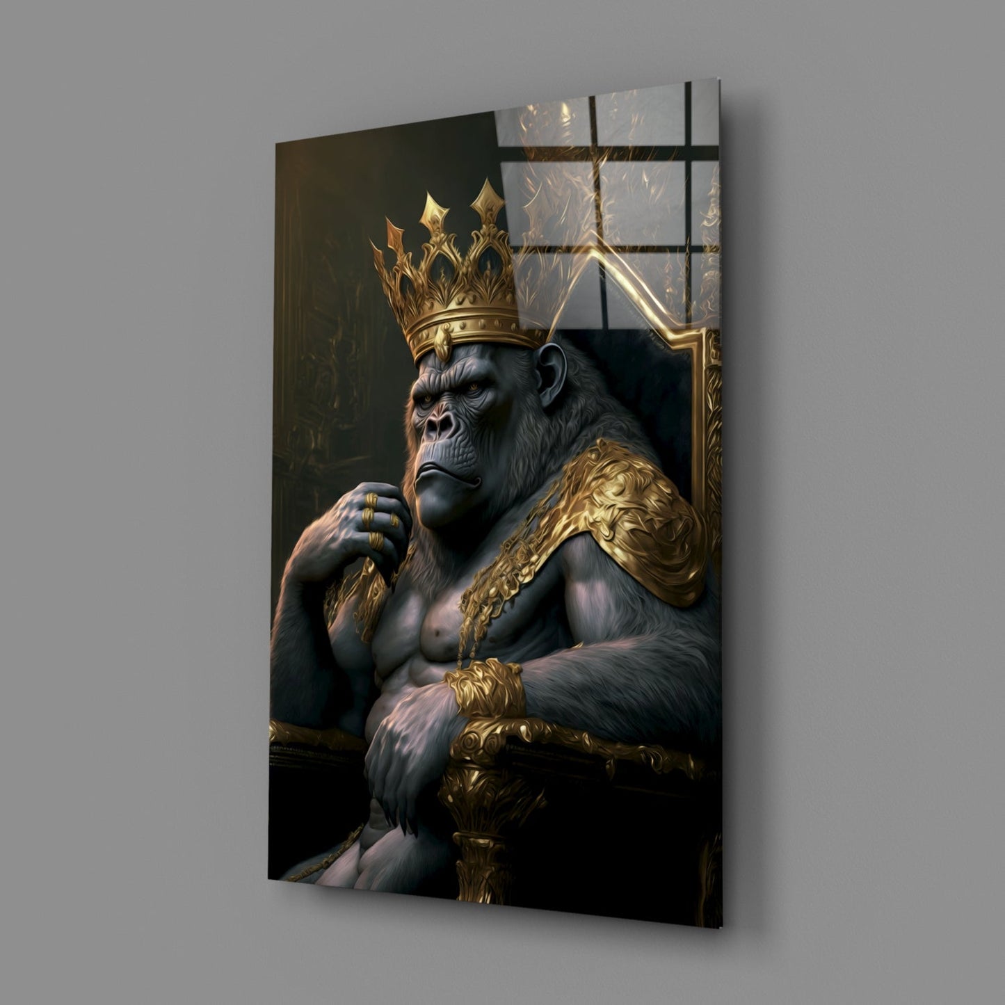 Ape King in Throne Glass Wall Art || Designer Collection