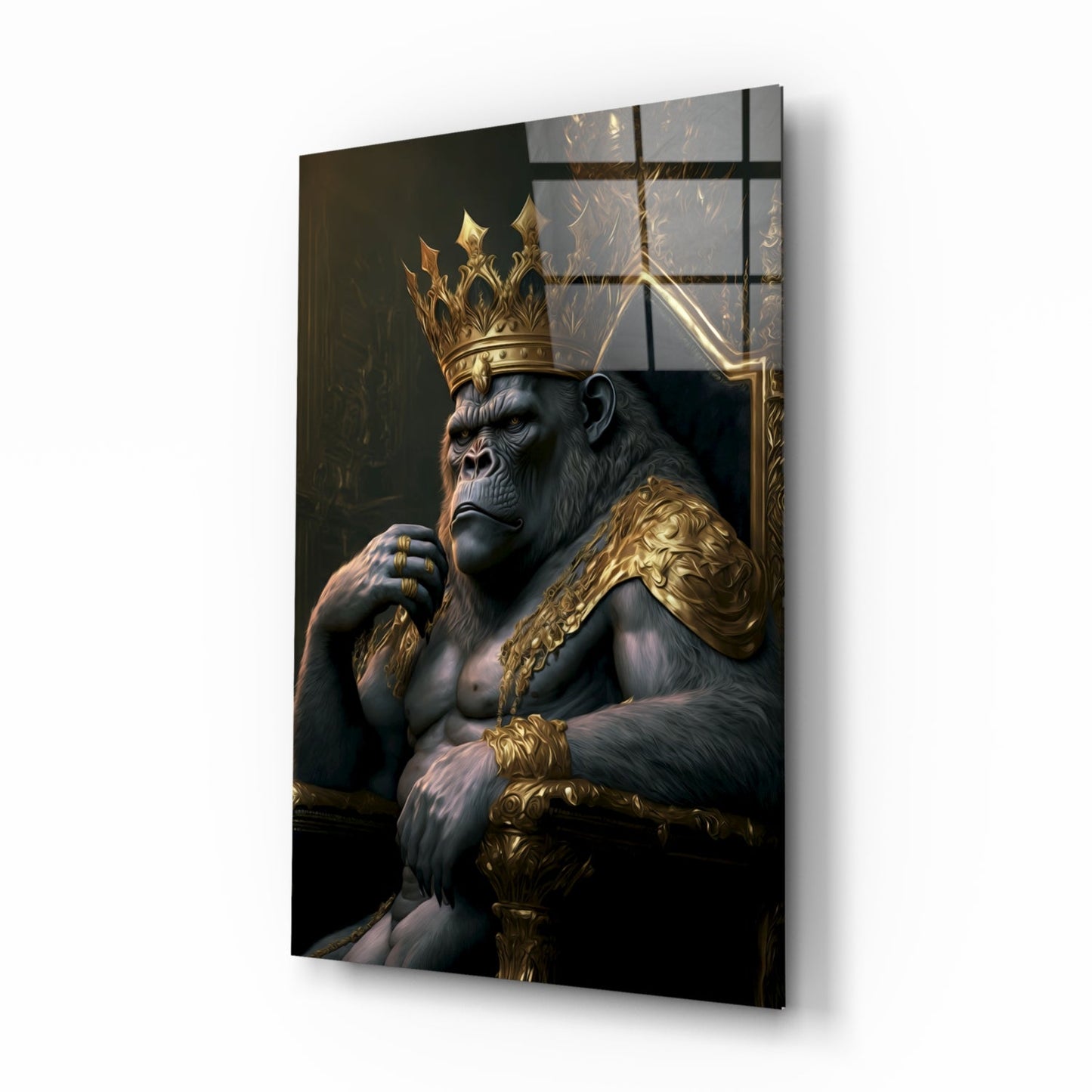 Ape King in Throne Glass Wall Art || Designer Collection
