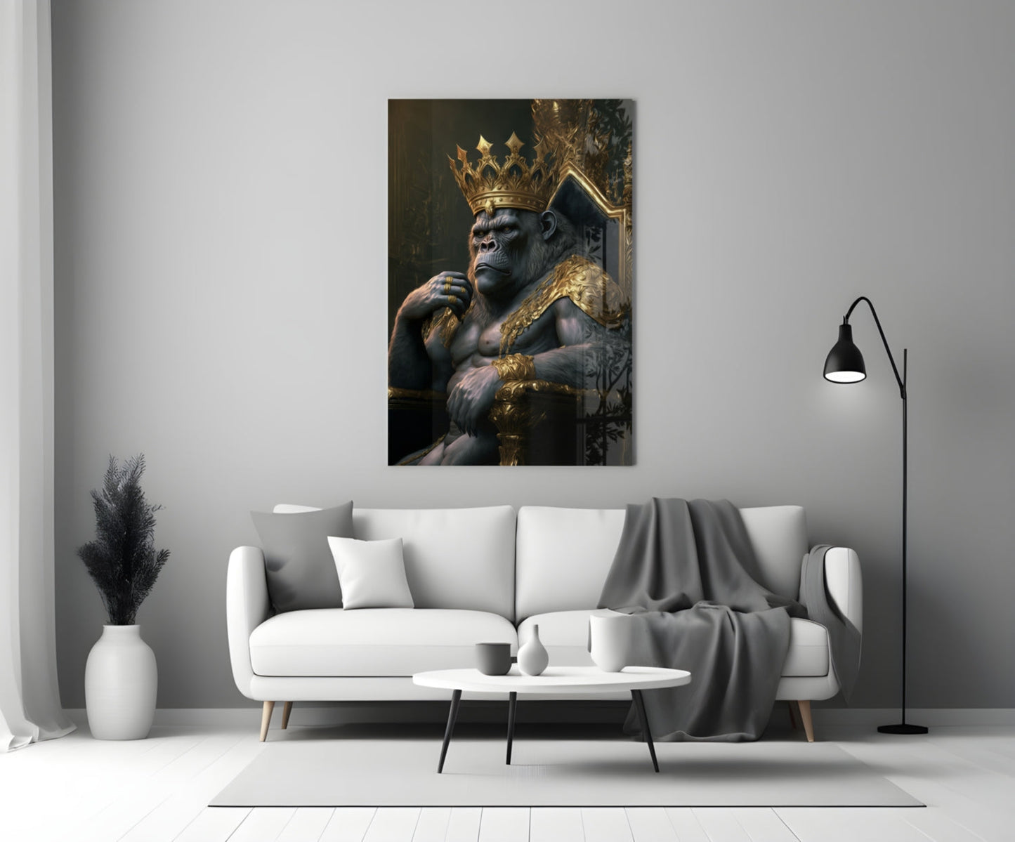 Ape King in Throne Glass Wall Art || Designer Collection