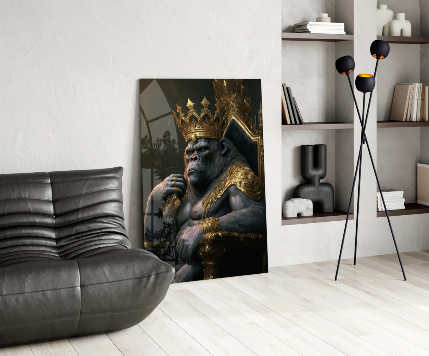 Ape King in Throne Glass Wall Art || Designer Collection