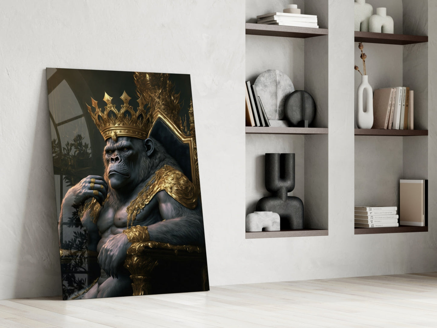 Ape King in Throne Glass Wall Art || Designer Collection