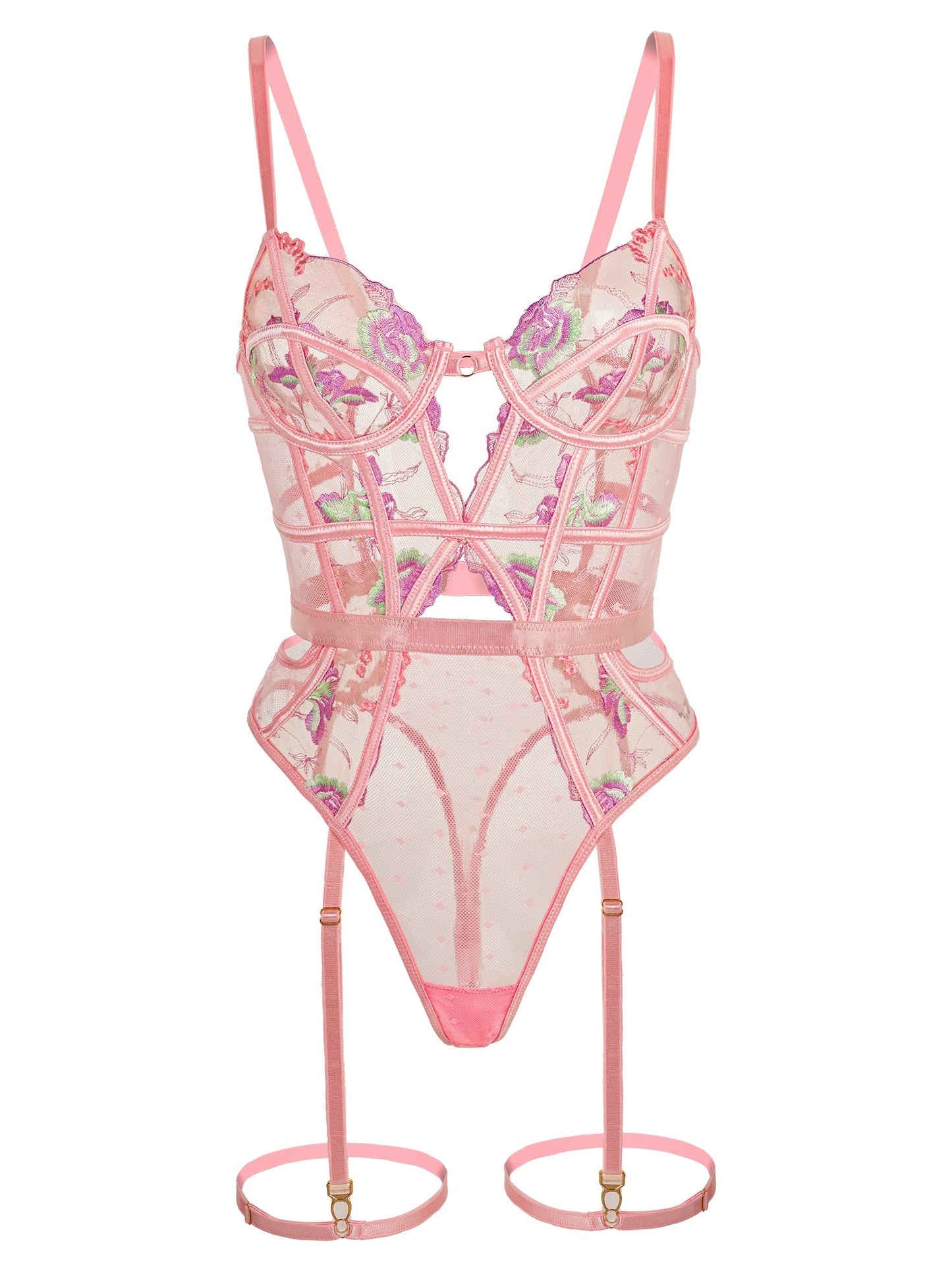 Pink Deluxe Floral Embroidered Bodysuit - Concordia Style Boutique