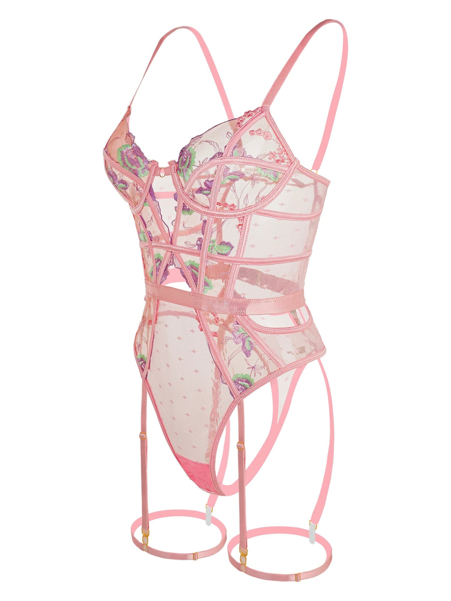 Pink Deluxe Floral Embroidered Bodysuit - Concordia Style Boutique