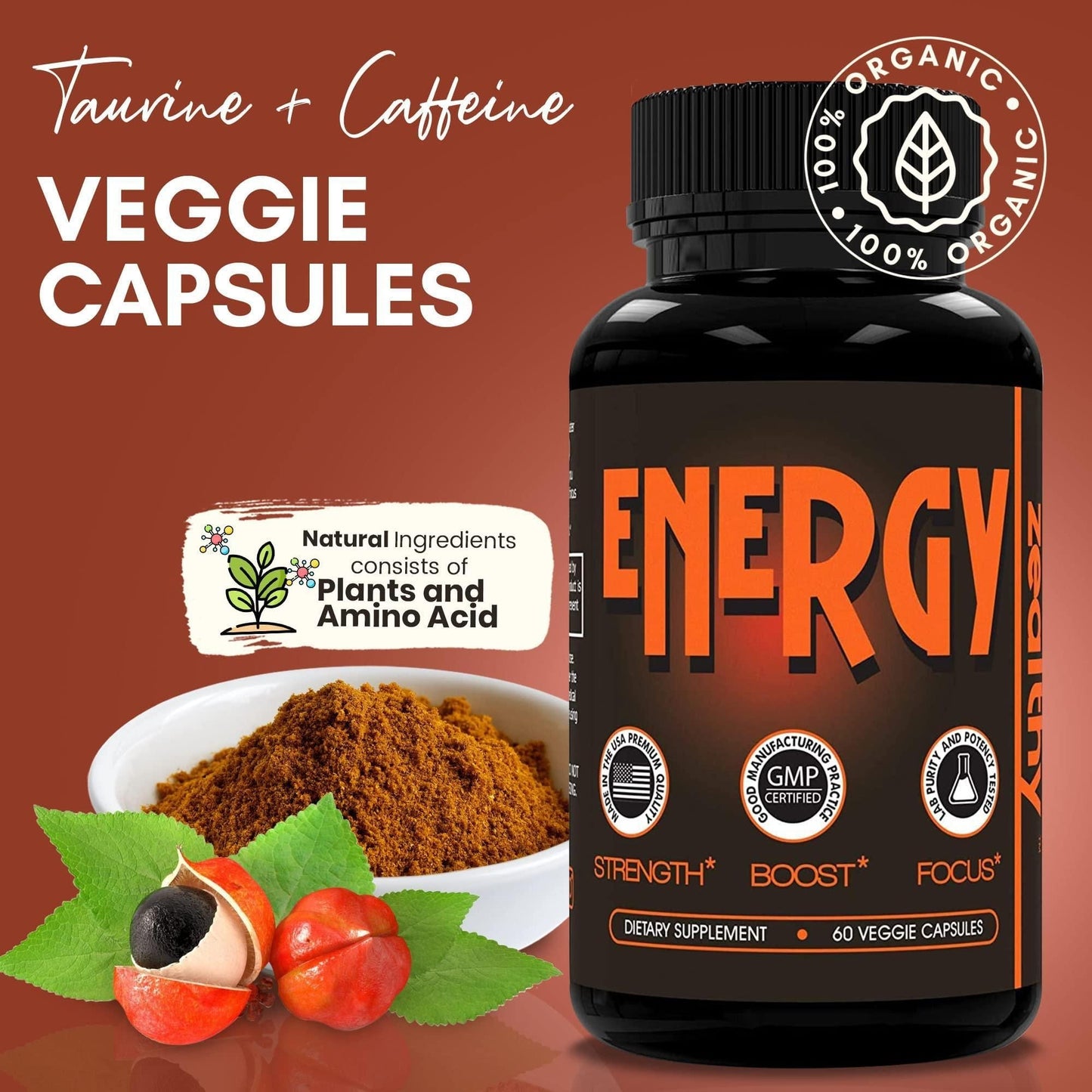 All Natural Energy Supplements with Elderberry Caffeine Pills 60 Capsules - Concordia Style Boutique