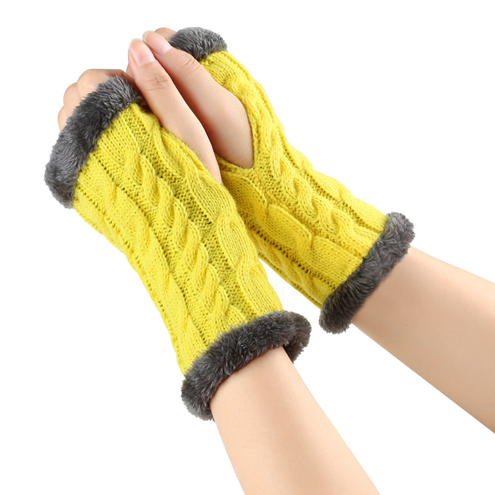 Winter Plush Twist Knitted Fingerless Fleece Women Gloves - Ultra Soft Thermal Comfort