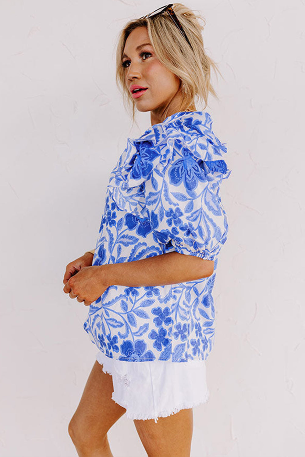 Luxury Floral Print Ruffled Bubble Sleeve Blouse - Concordia Style Boutique
