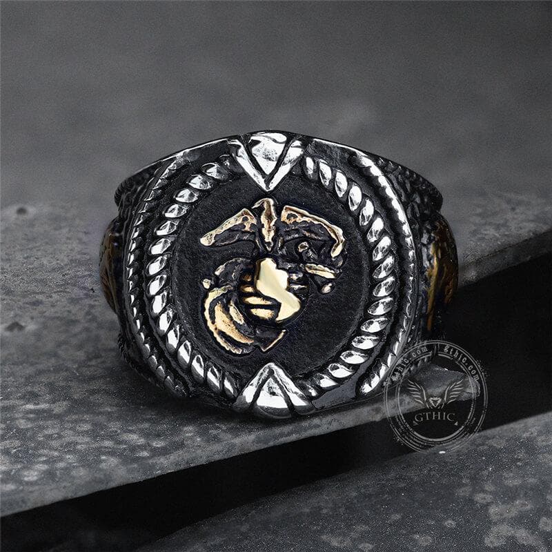 Eagle Globe Anchor Stainless Steel Marine Ring