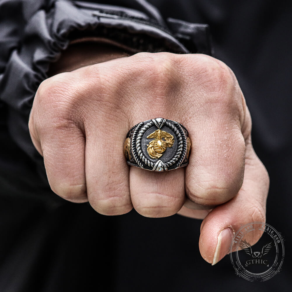 Eagle Globe Anchor Stainless Steel Marine Ring