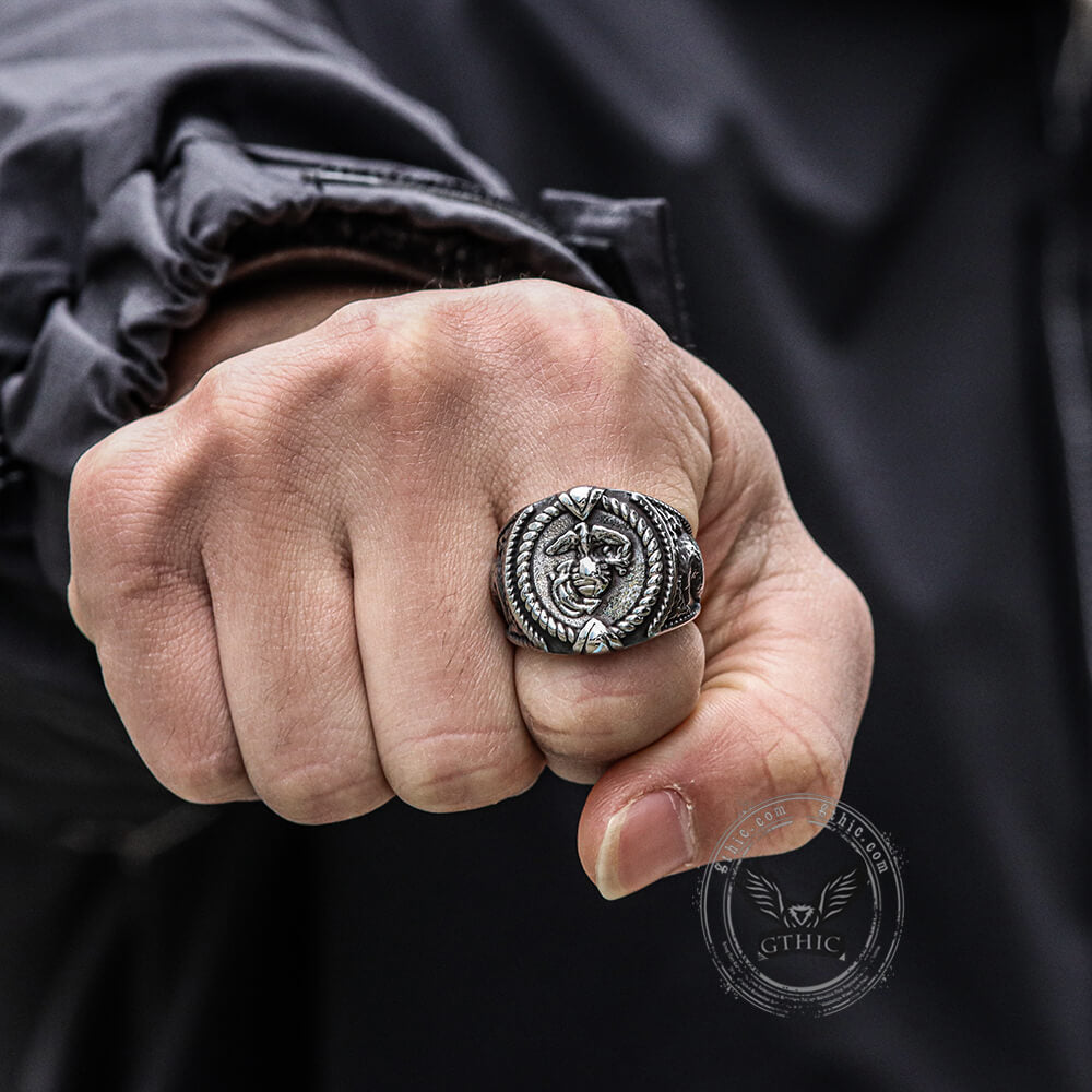 Eagle Globe Anchor Stainless Steel Marine Ring