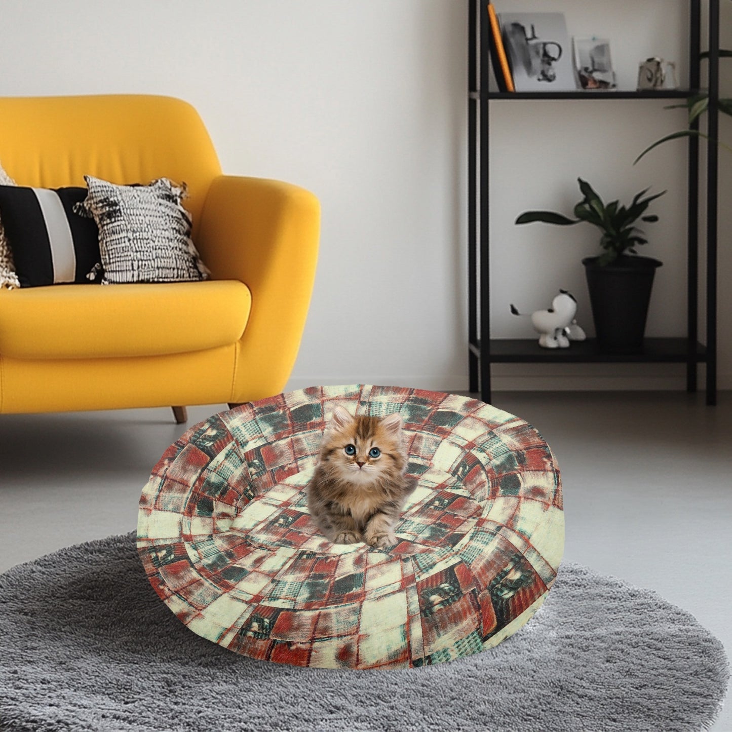 Square Dance -. Round Small Size Pet Bed - 300 gram Flannel - Concordia Style Boutique