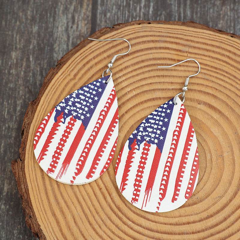 PU Leather US Flag Teardrop Shape Earrings - Concordia Style Boutique